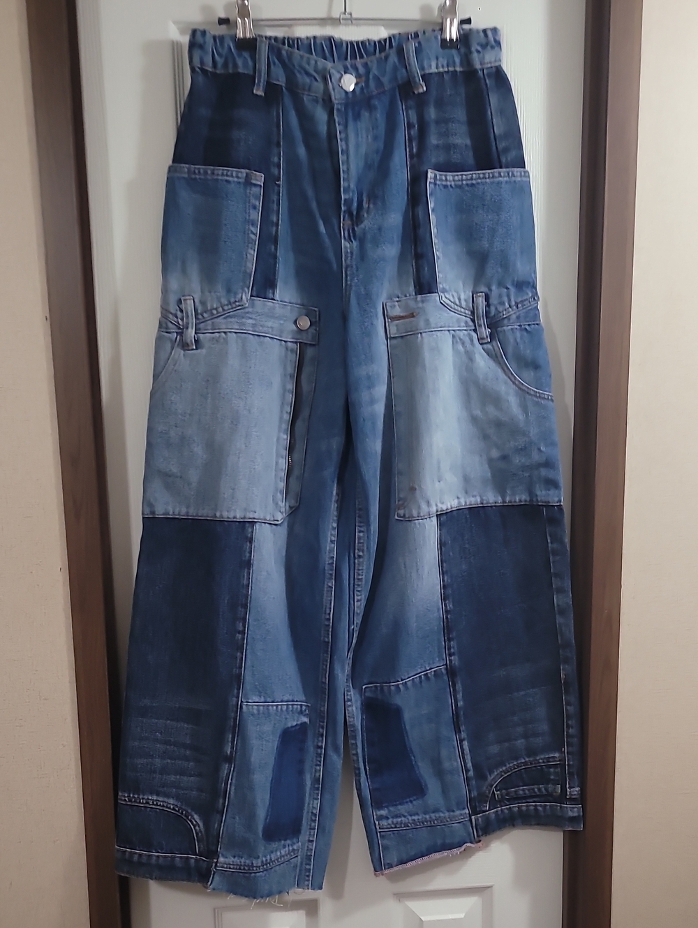 Oli & Hali Women's Upside Down Patchwork Wide Leg Denim Jeans - Two-Tone Blue